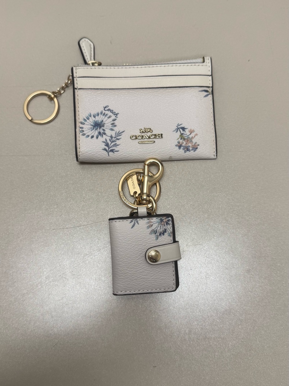 Coach White Floral Leather Card Case and Keychain